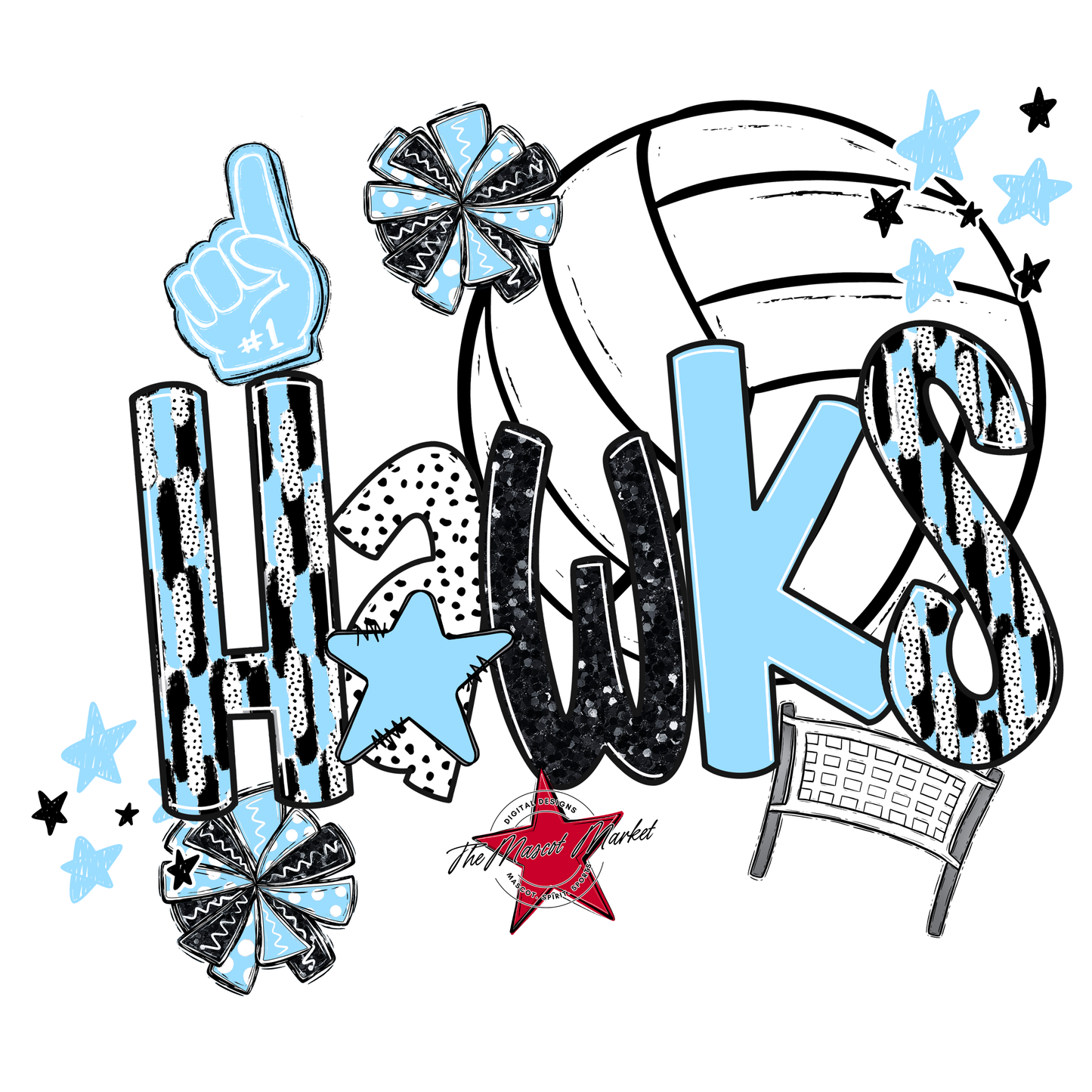 Hawks Volleyball Scrape-Columbia Blue