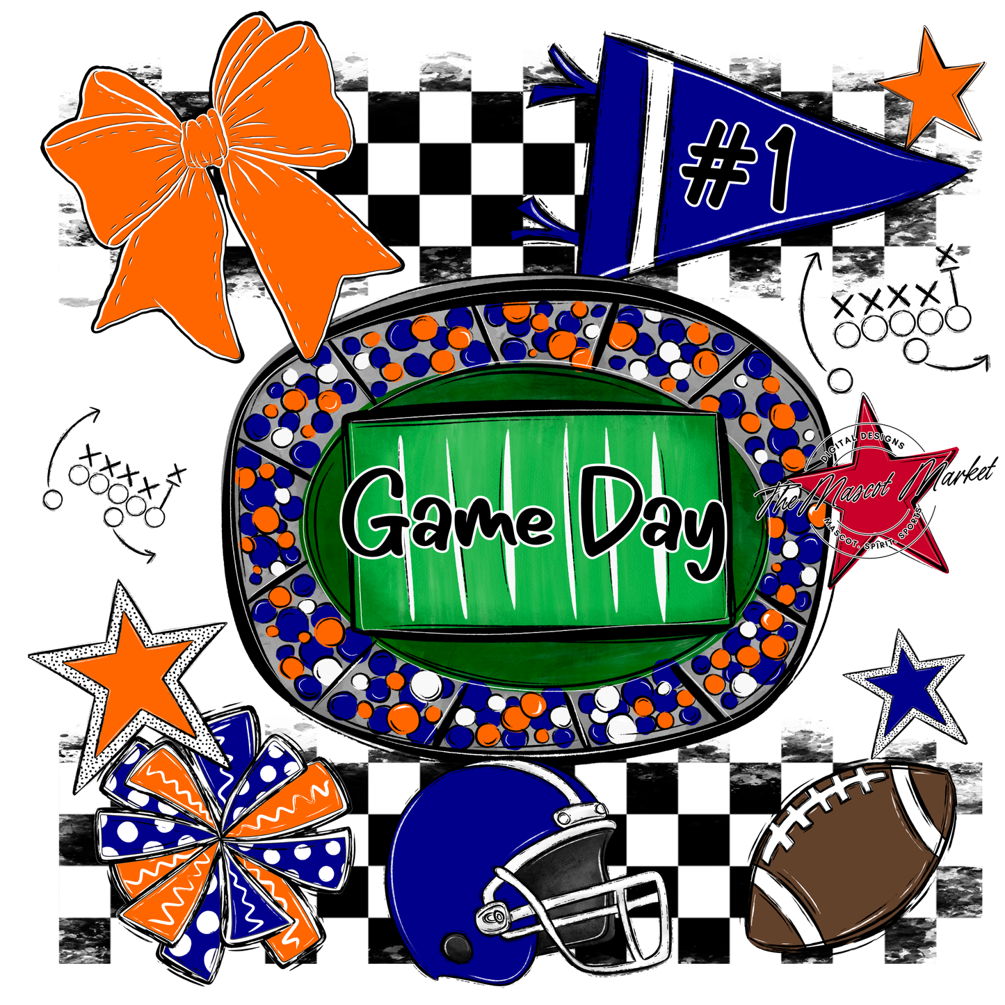 Game Day Checkers Spirit Design-Blue-Orange