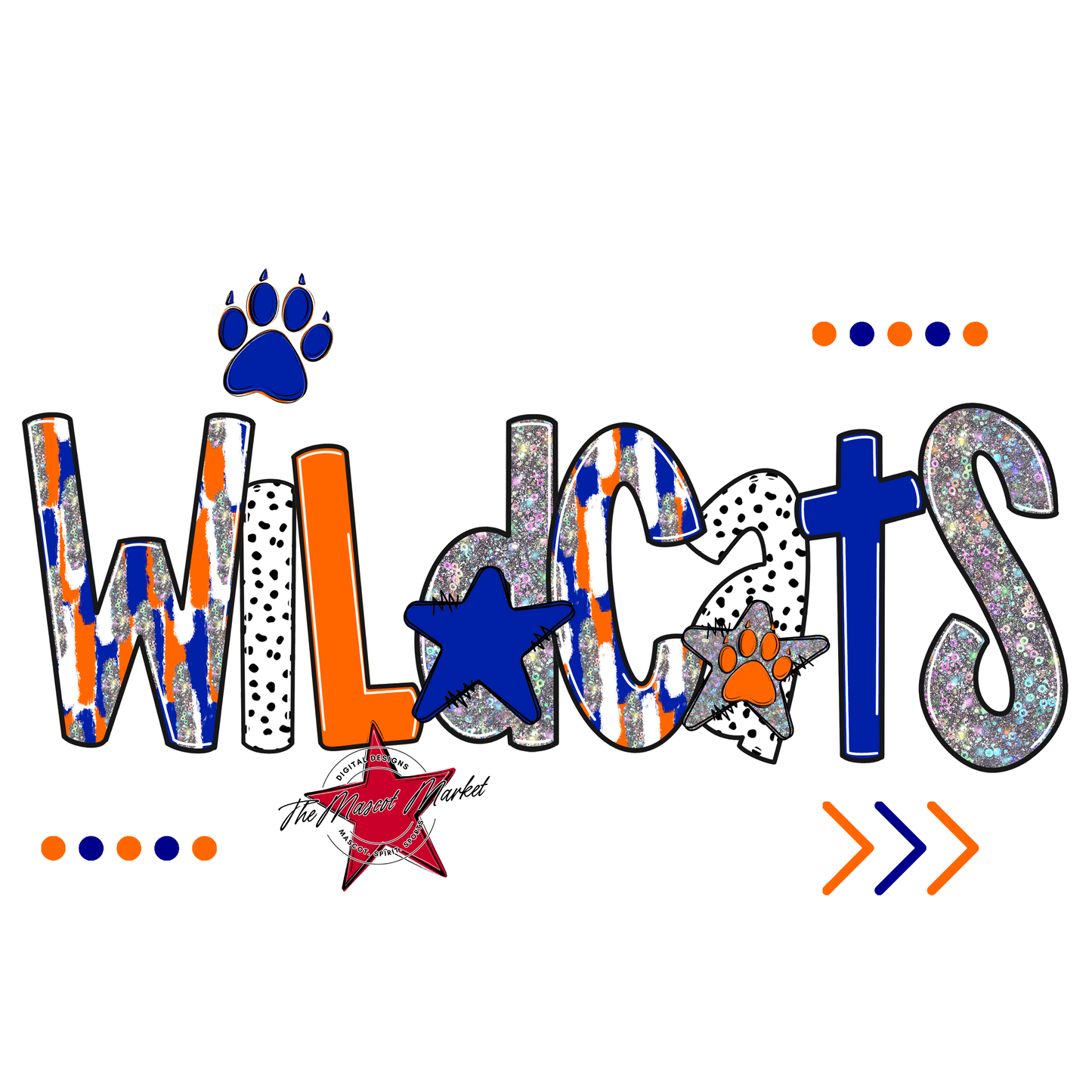 Wildcats Brushstroke Alpha w Arrows-Blue-Orange