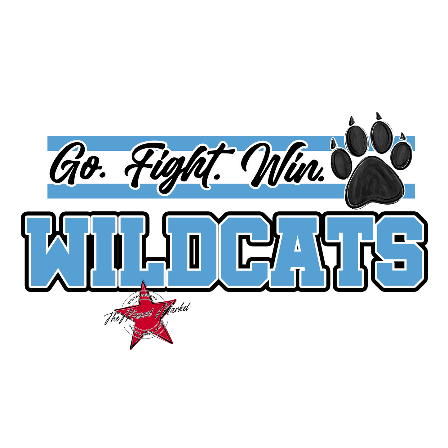 Wildcats Go Fight Win Mascot Lines-Carolina Blue