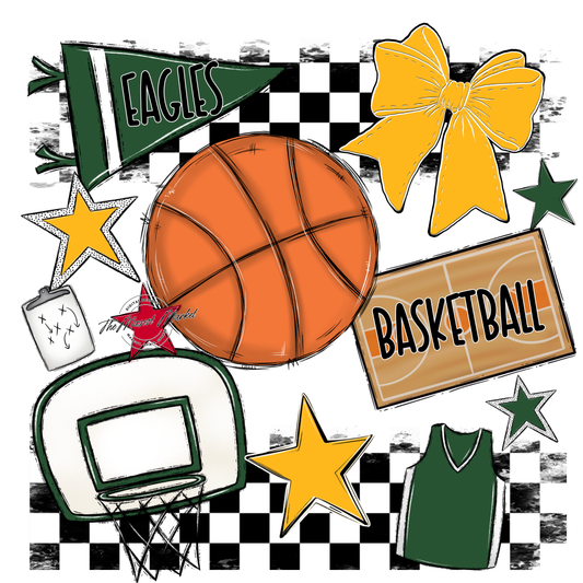 Eagles Basketball Checkers Design-Green-Yellow