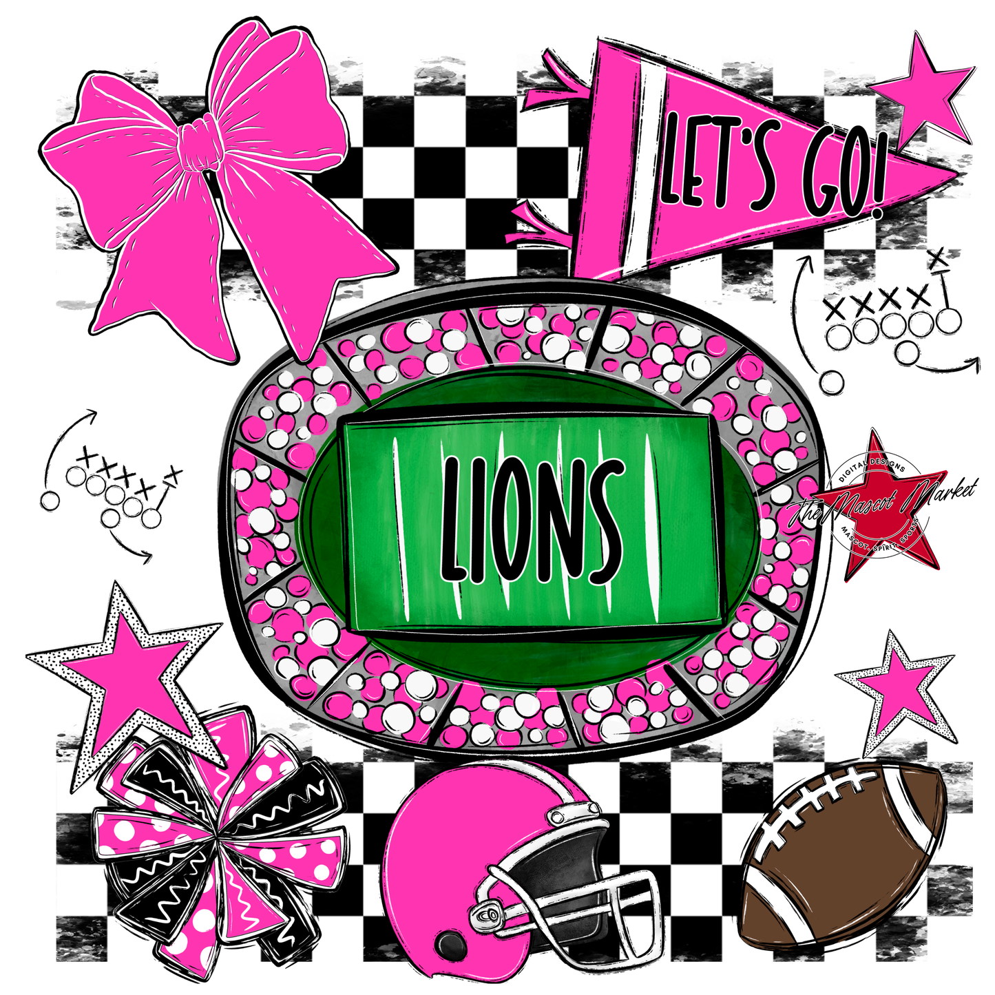 Lions Checkers Spirit Design-Pink