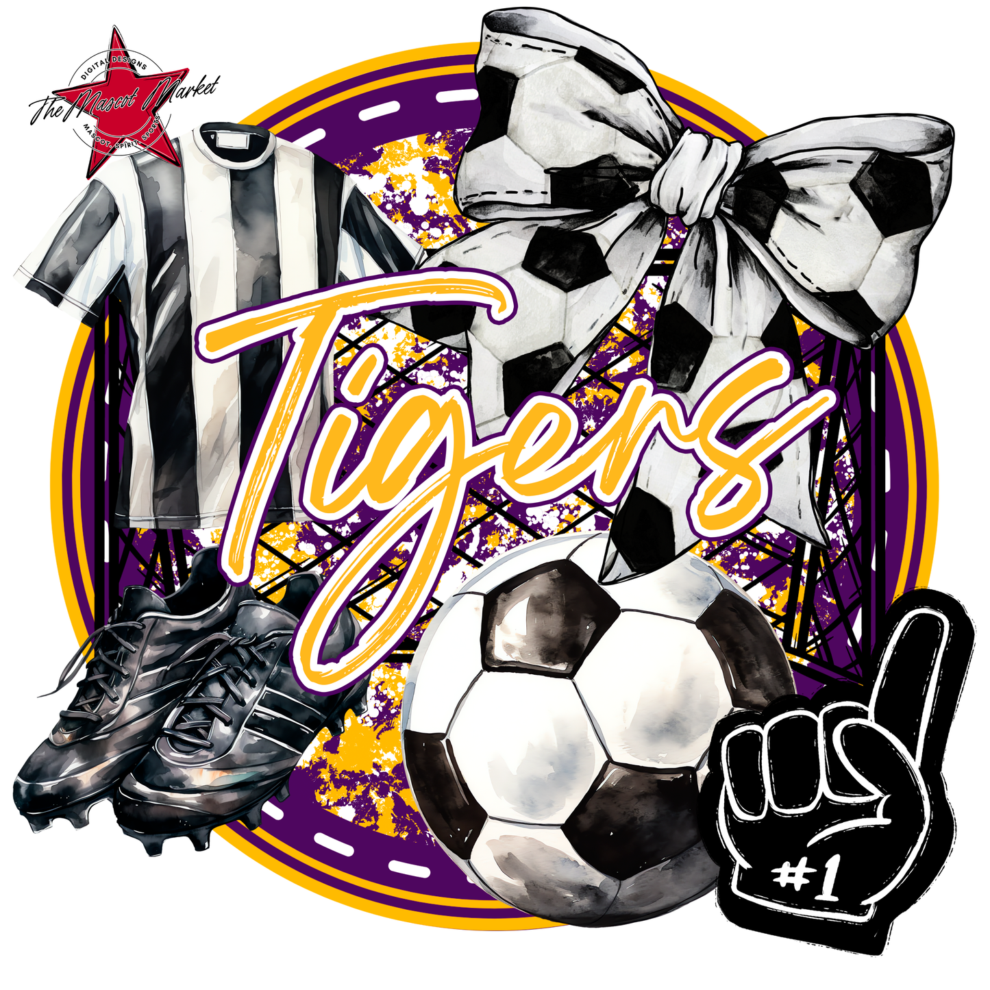 Tigers Circle Soccer Design-Purple-Yellow