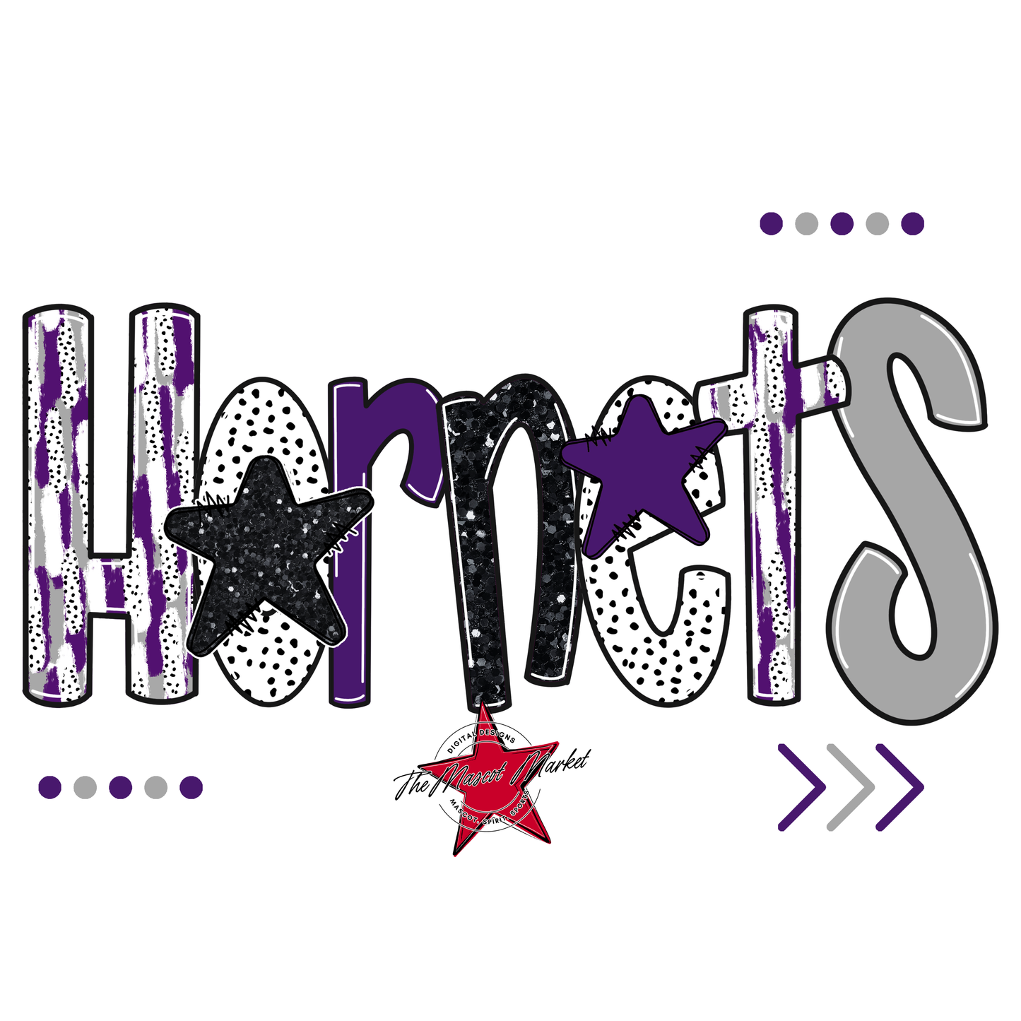 Hornets Brushstroke Alpha w Arrows-Purple-Grey