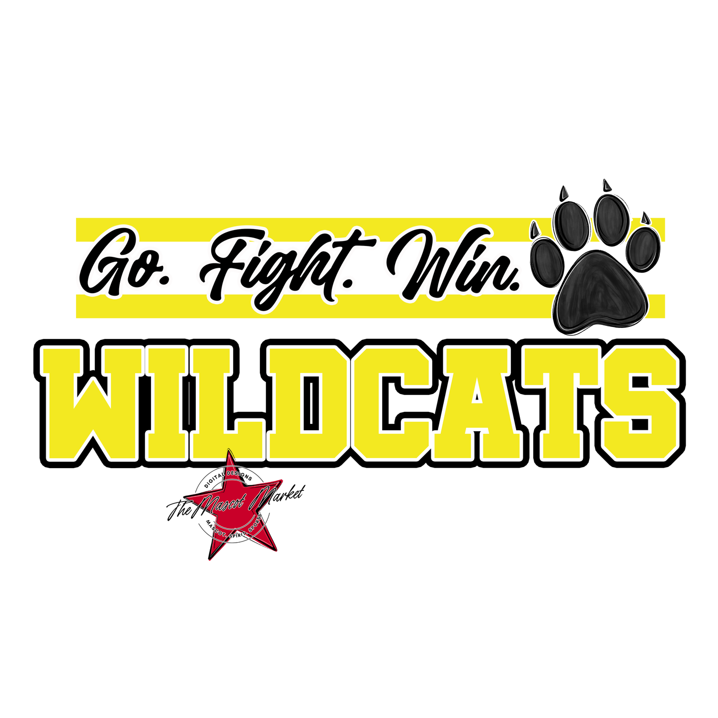 Wildcats Go Fight Win Mascot Lines-Bright Yellow