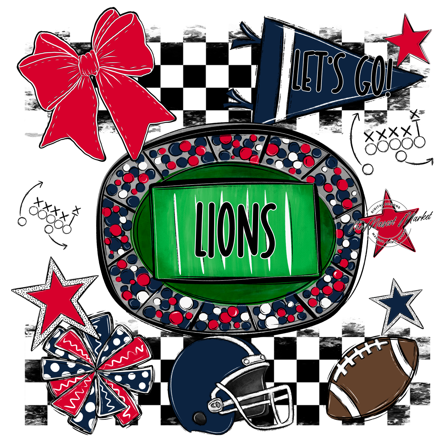 Lions Checkers Spirit Design-Navy-Red