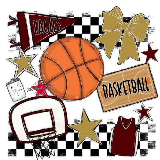 Eagles Basketball Checkers Design-Maroon-Gold