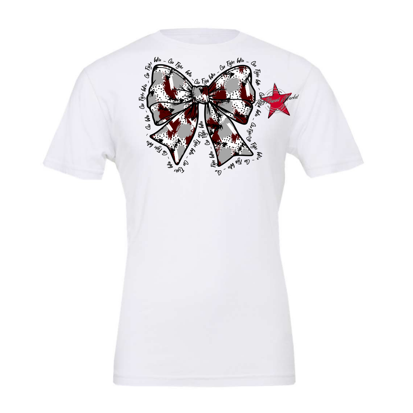 Go, Fight, Win, Splatter Bow Design-Maroon-Grey