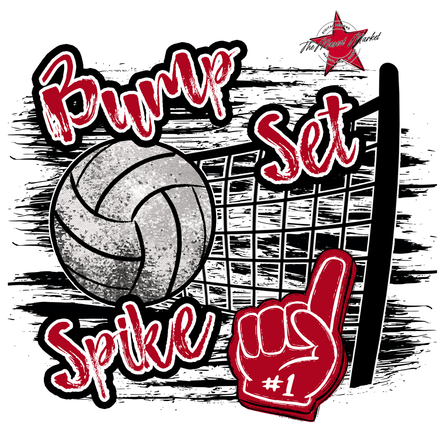 Volleyball Sequins w Net-Red