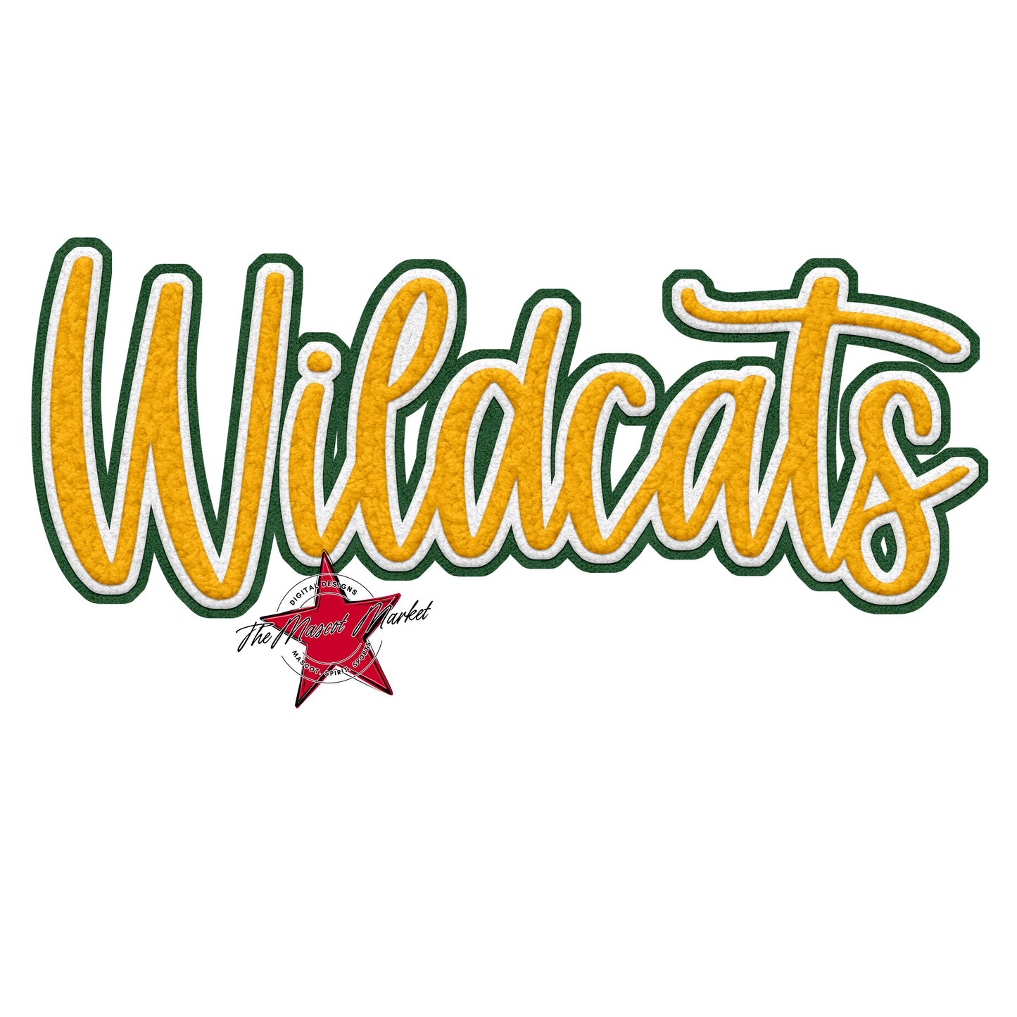 Wildcats Faux Chenille Patch-Green-Yellow