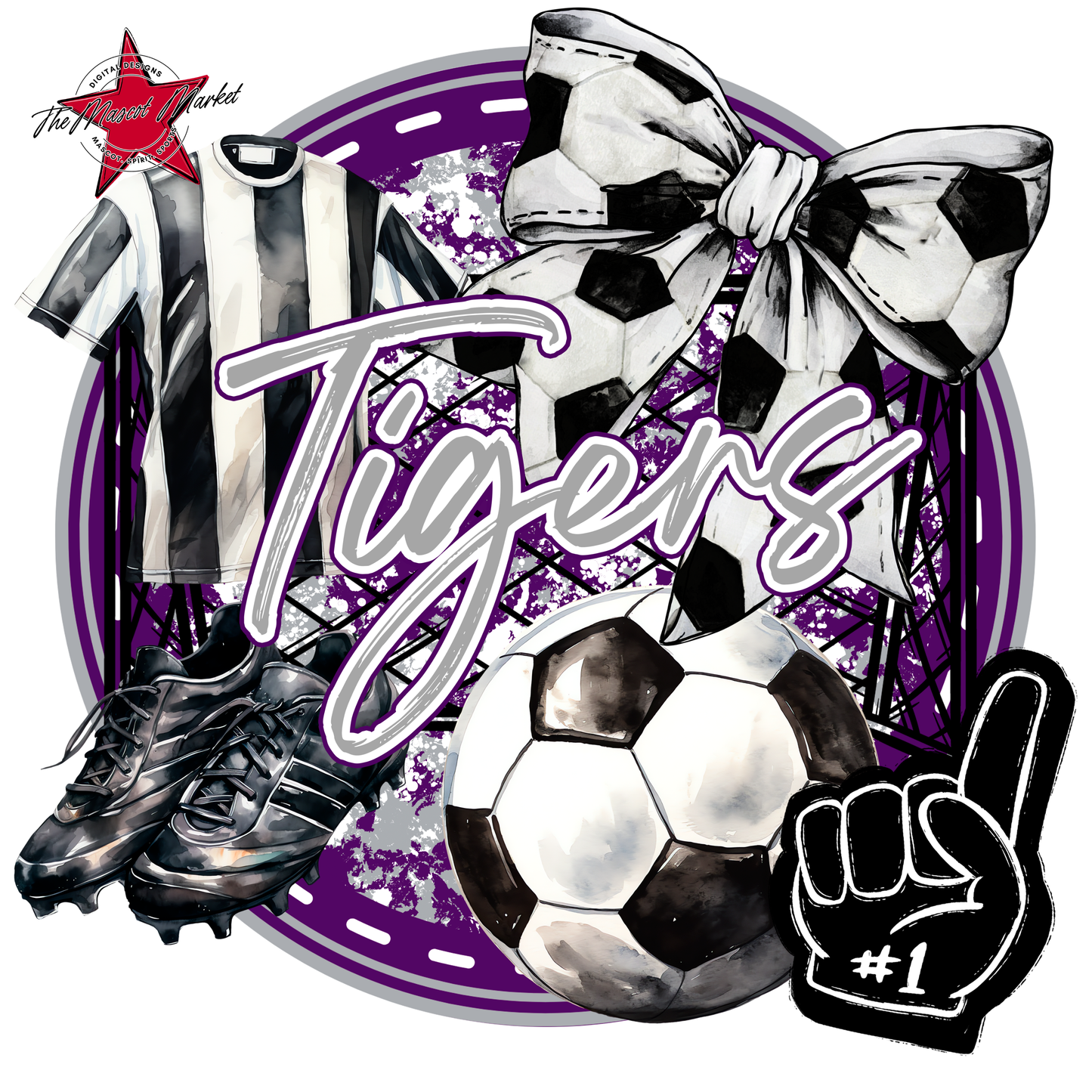 Tigers Circle Soccer Design-Purple-Grey