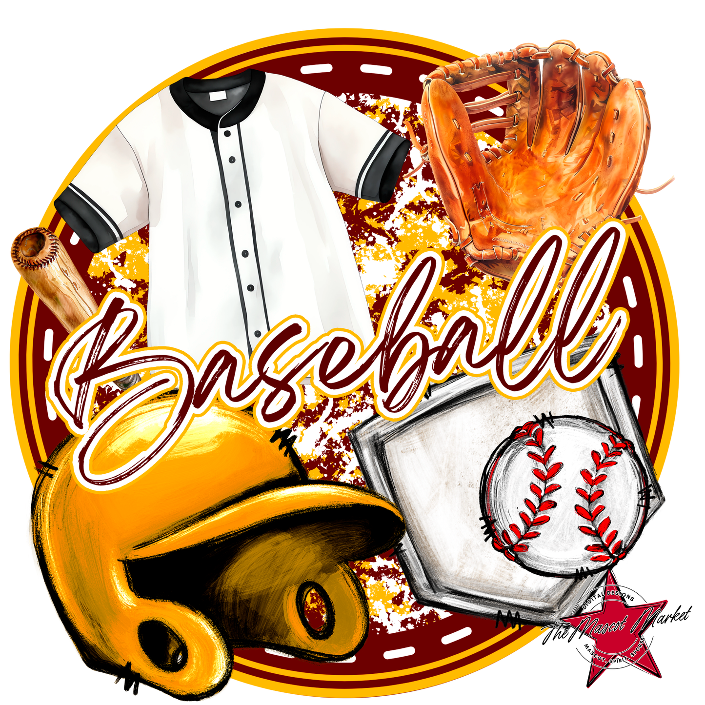 Circle Baseball Design-Maroon-Yellow