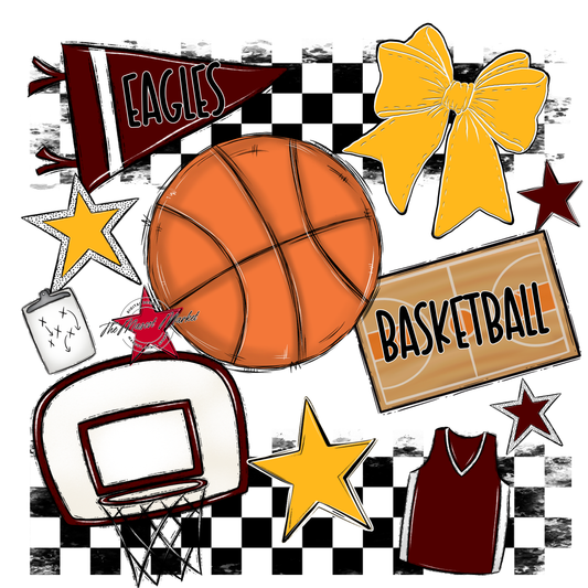 Eagles Basketball Checkers Design-Maroon-Yellow