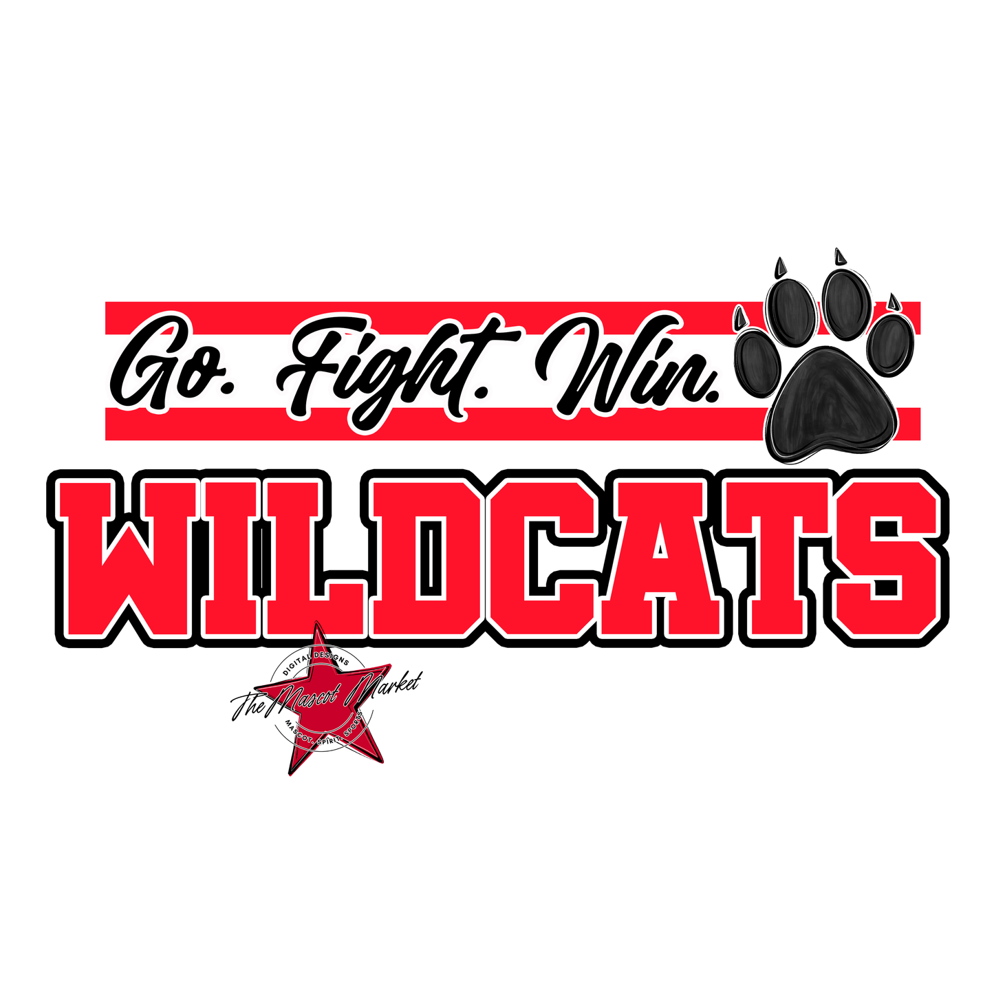Wildcats Go Fight Win Mascot Lines-Bright Red