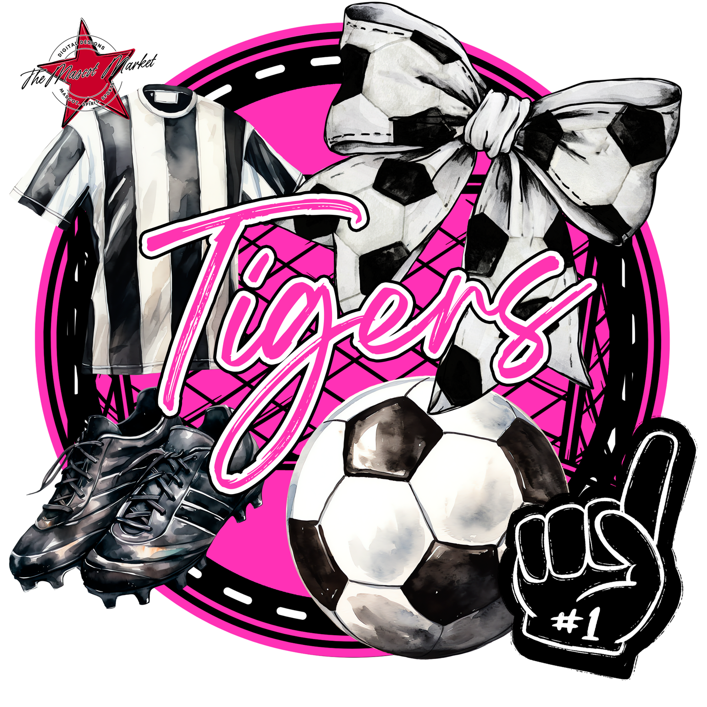 Tigers Circle Soccer Design-Pink