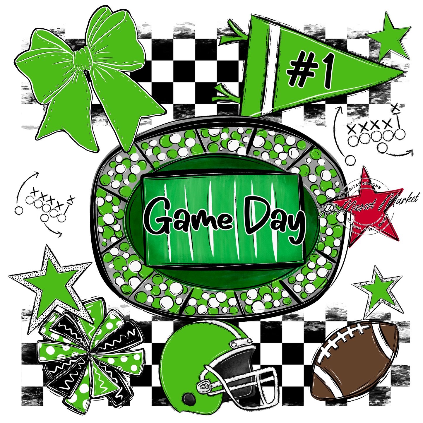 Game Day Checkers Spirit Design-Bright Green