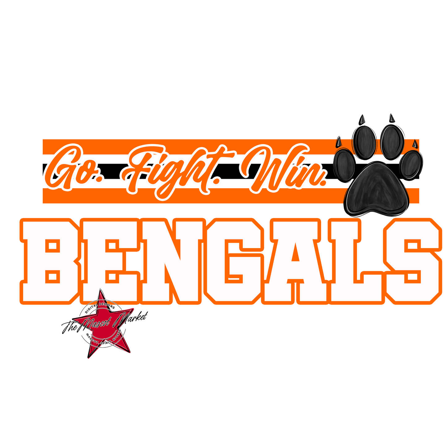 Bengals Go Fight Win Mascot Lines-Orange