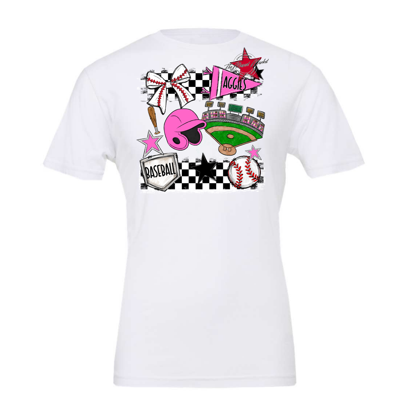 Aggies Baseball Checkers Design-Baby Pink