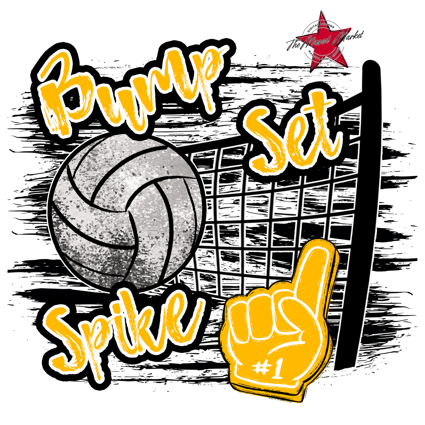 Volleyball Sequins w Net-Yellow
