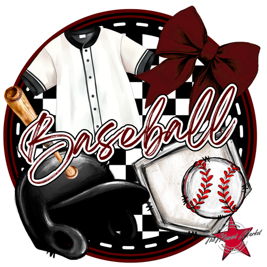 Circle Baseball Design w Bow-Maroon