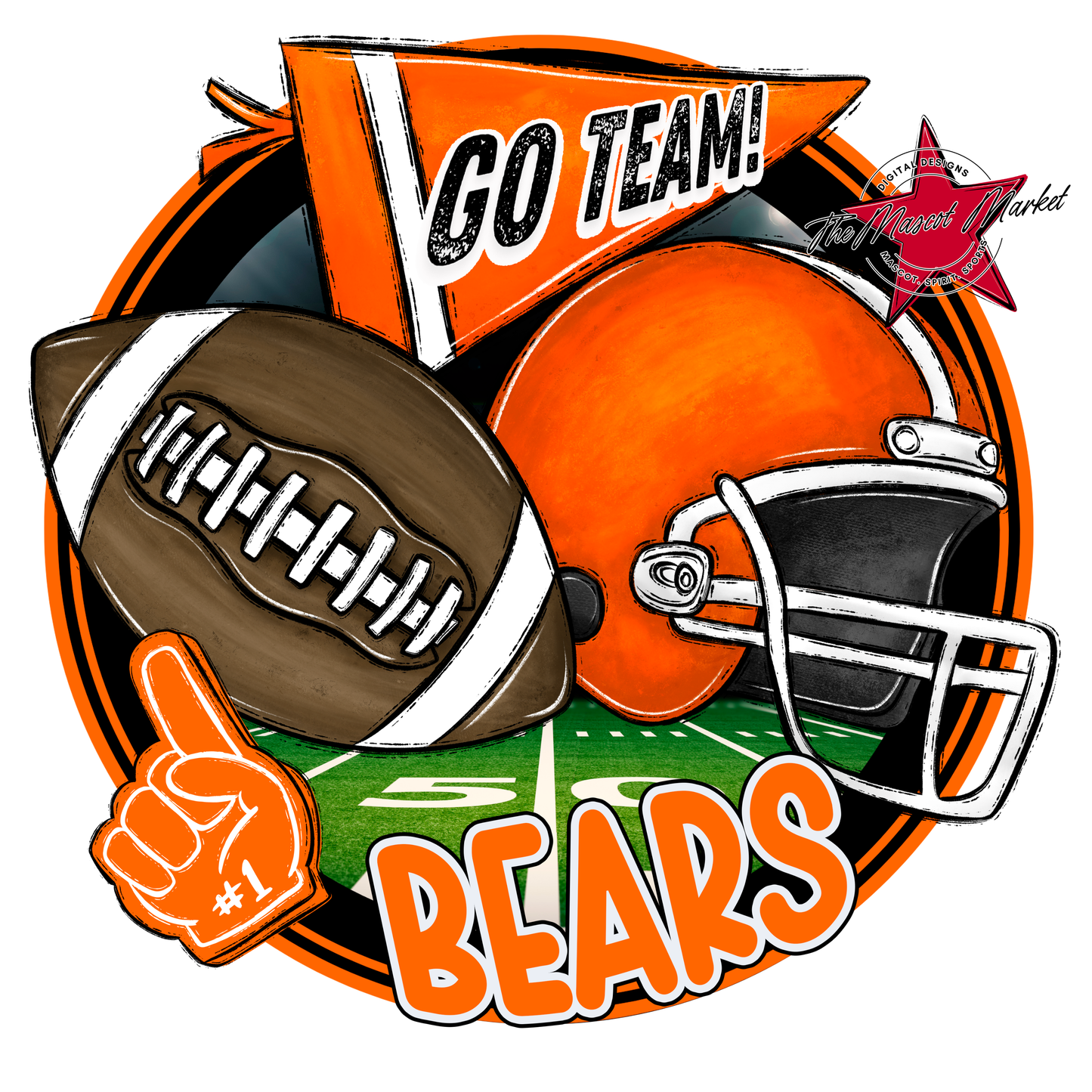 Bears Circle Football Design-Orange
