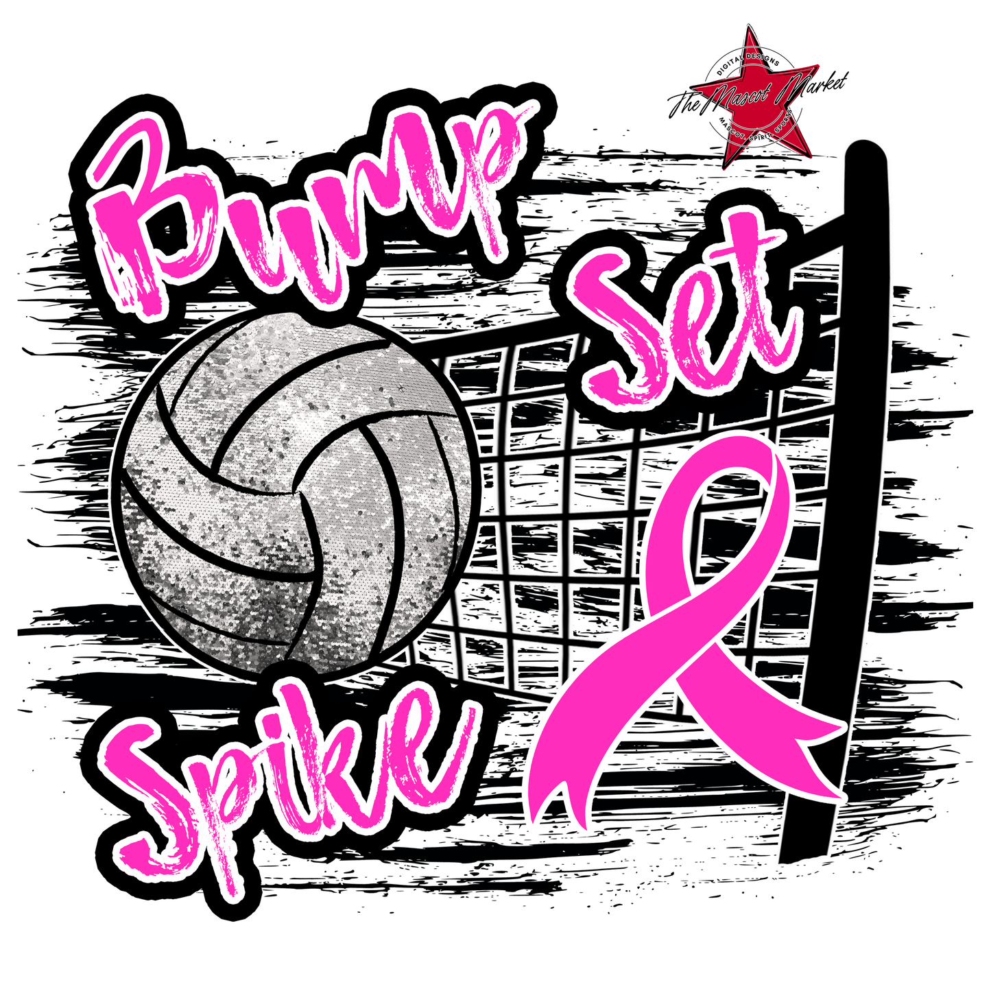 Volleyball Game Day w Net & Ribbon-Pink