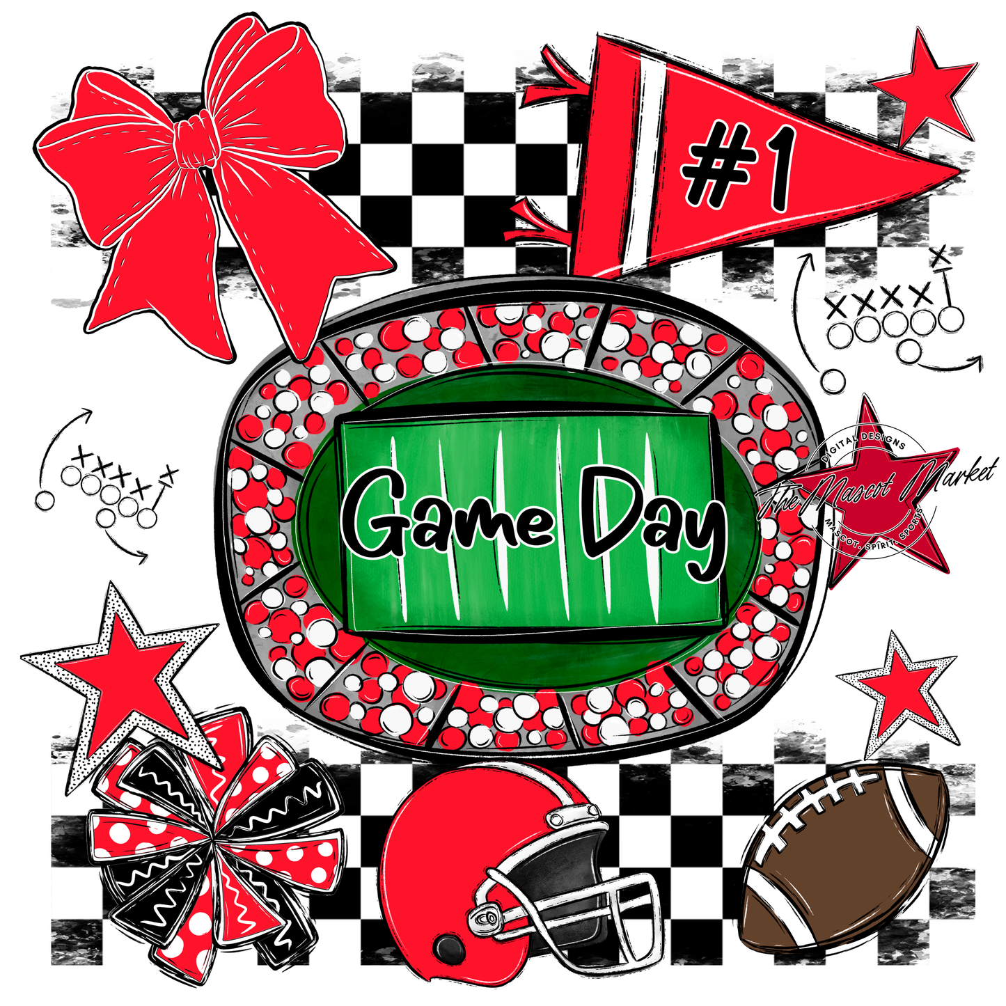 Game Day Checkers Spirit Design-Bright Red