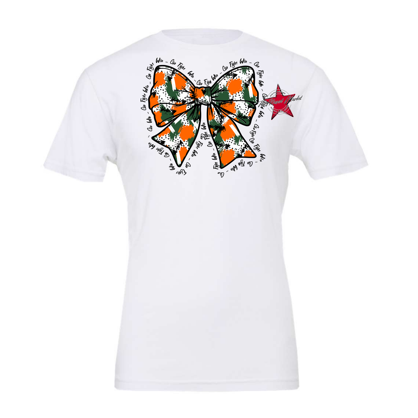Go, Fight, Win, Splatter Bow Design-Green-Orange