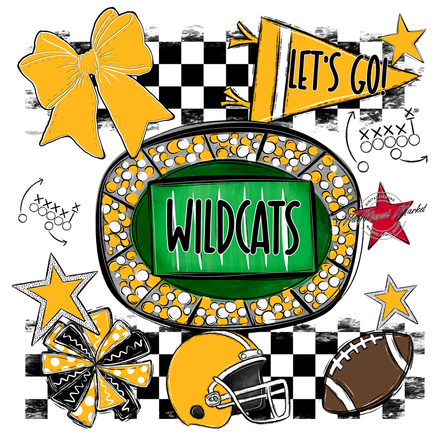 Wildcats Checkers Spirit Design-Yellow