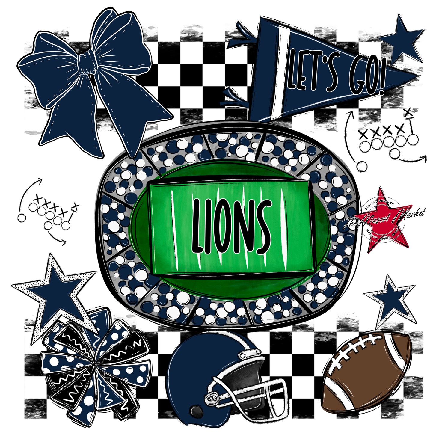 Lions Checkers Spirit Design-Navy