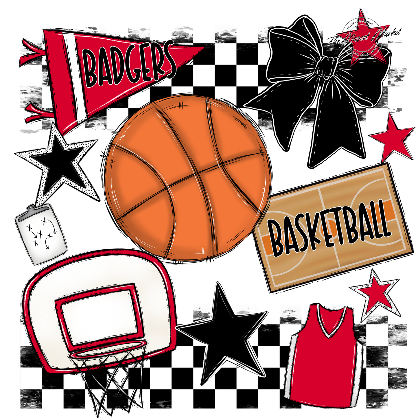 Badgers Basketball Checkers Design-Red