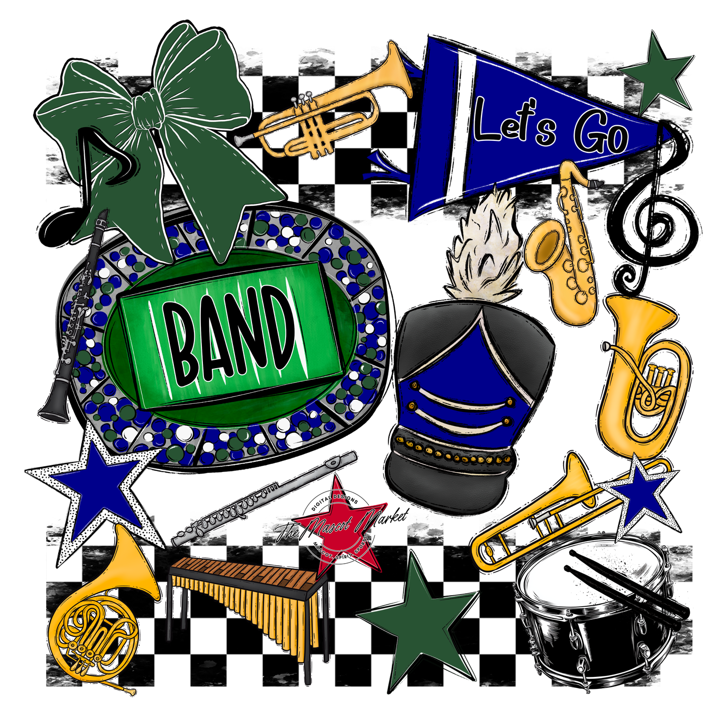 Band Checkers Spirit Design-Blue-Green