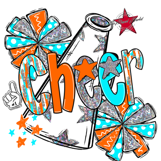 Cheer White Megaphone Scrape-Orange-Teal