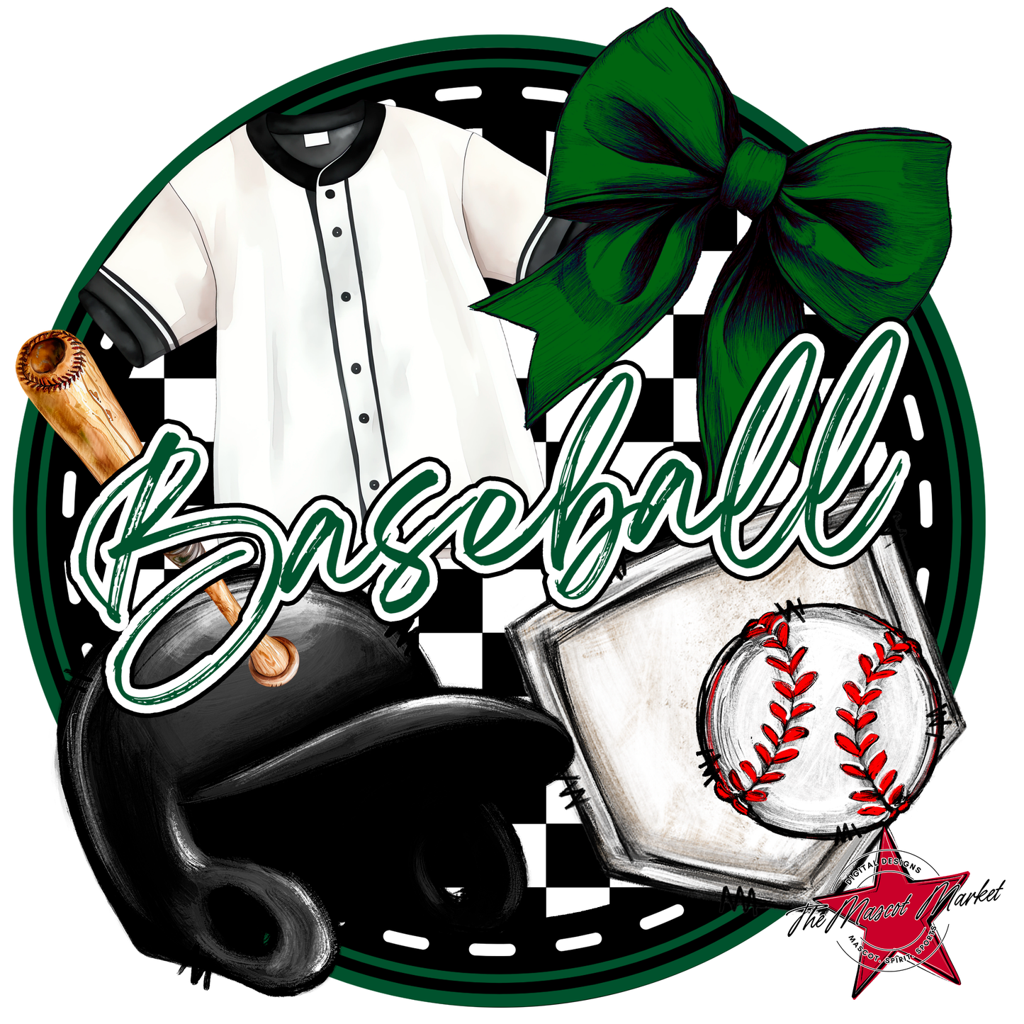 Circle Baseball Design w Bow-Green