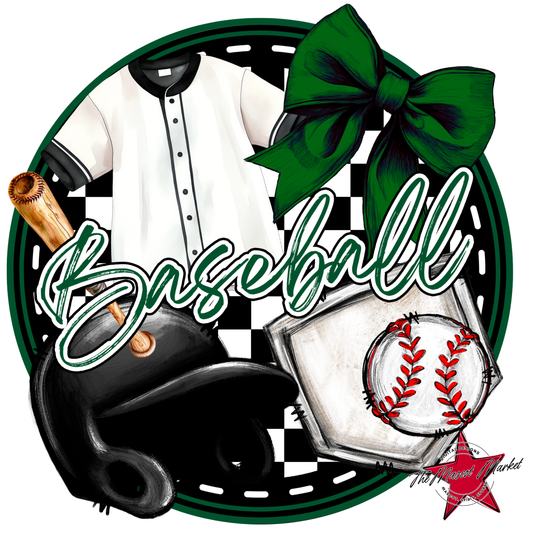 Circle Baseball Design w Bow-Green