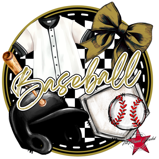 Circle Baseball Design w Bow-Gold