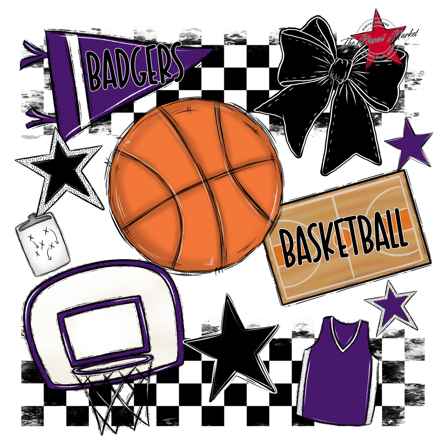 Badgers Basketball Checkers Design-Purple