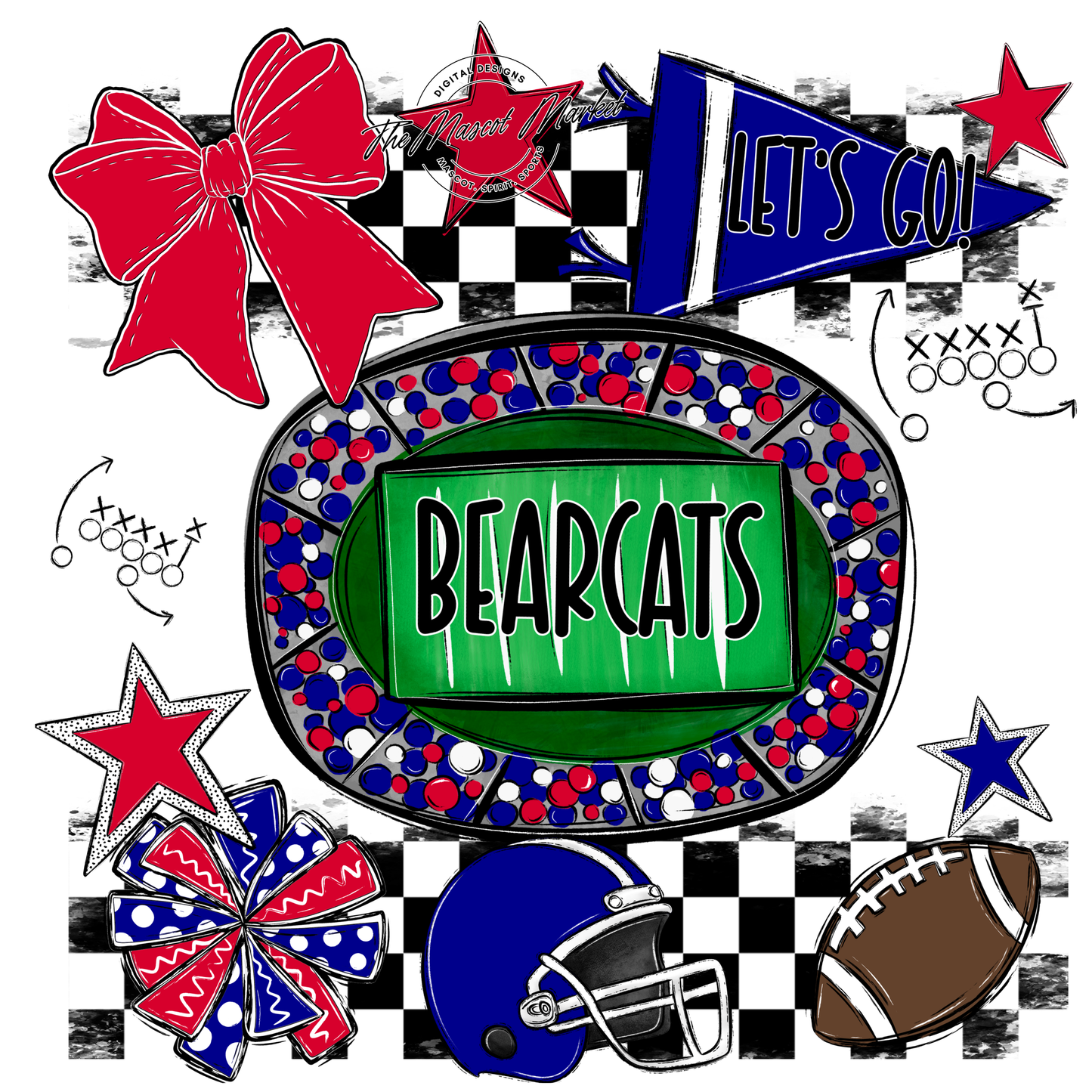 Bearcats Checkers Spirit Design-Blue-Red