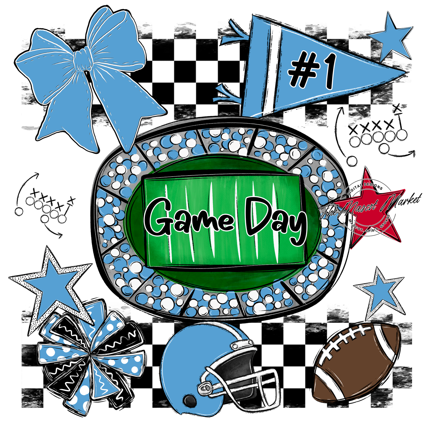 Game Day Checkers Spirit Design-Carolina Blue