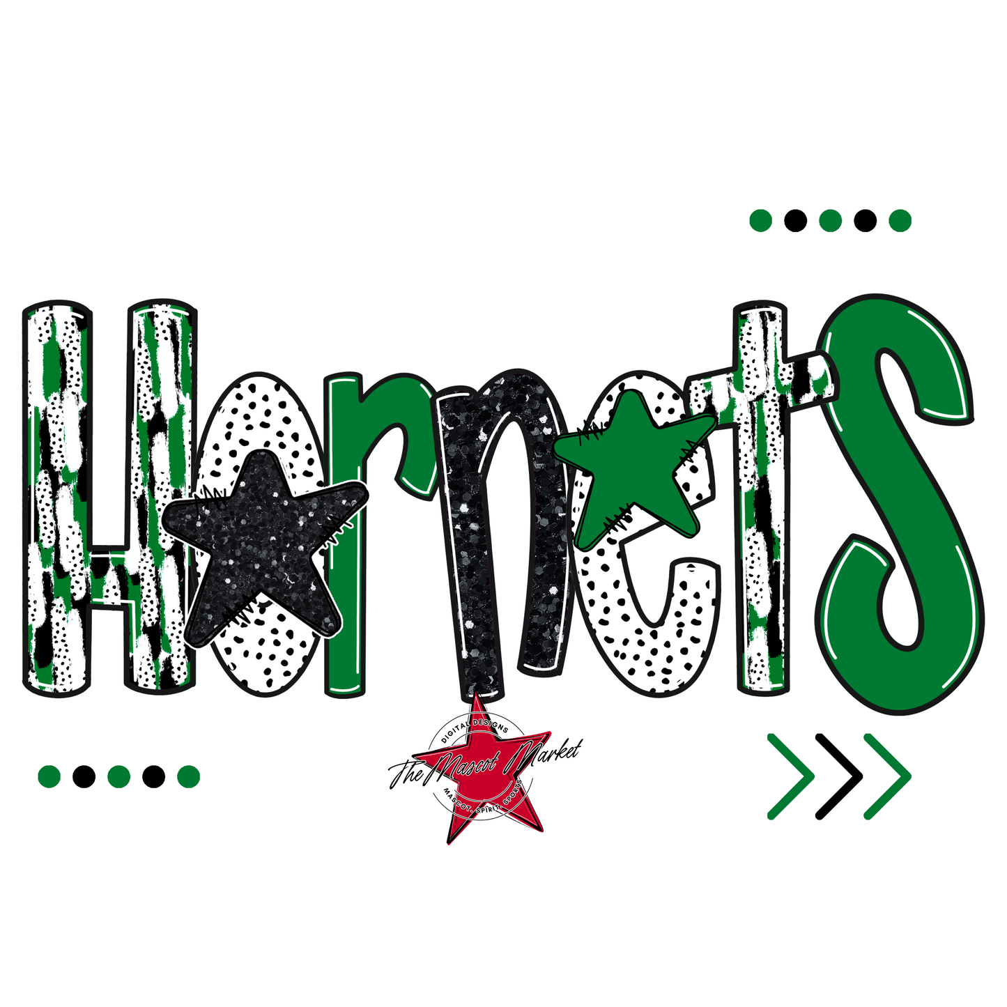 Hornets Brushstroke Alpha w Arrows-Kelly Green