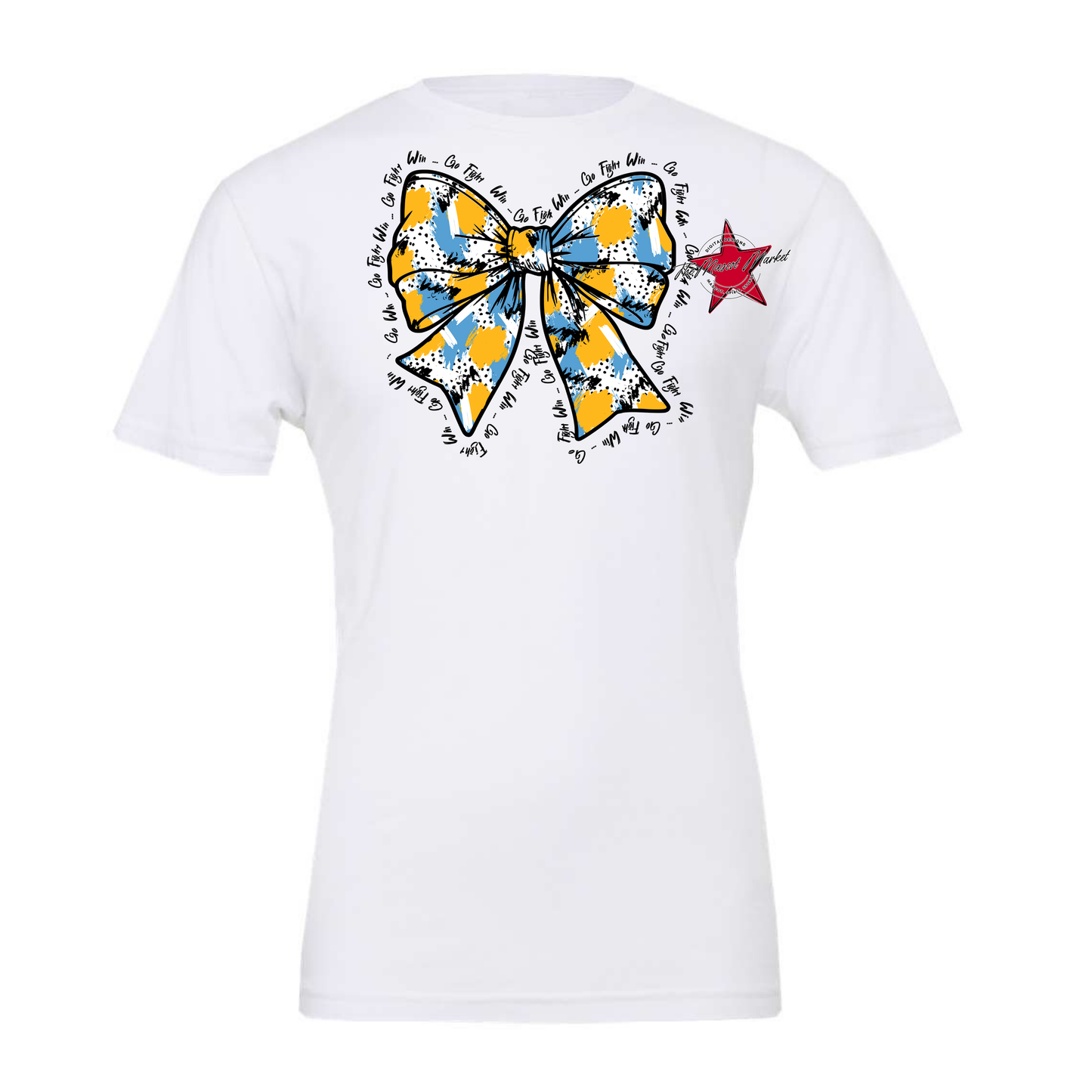 Go, Fight, Win, Splatter Bow Design-Carolina Blue-Yellow