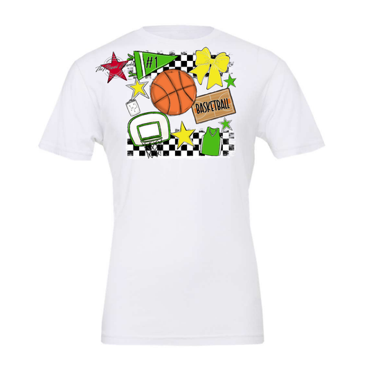 Basketball Checkers Spirit Design-Bright Green-Bright Yellow