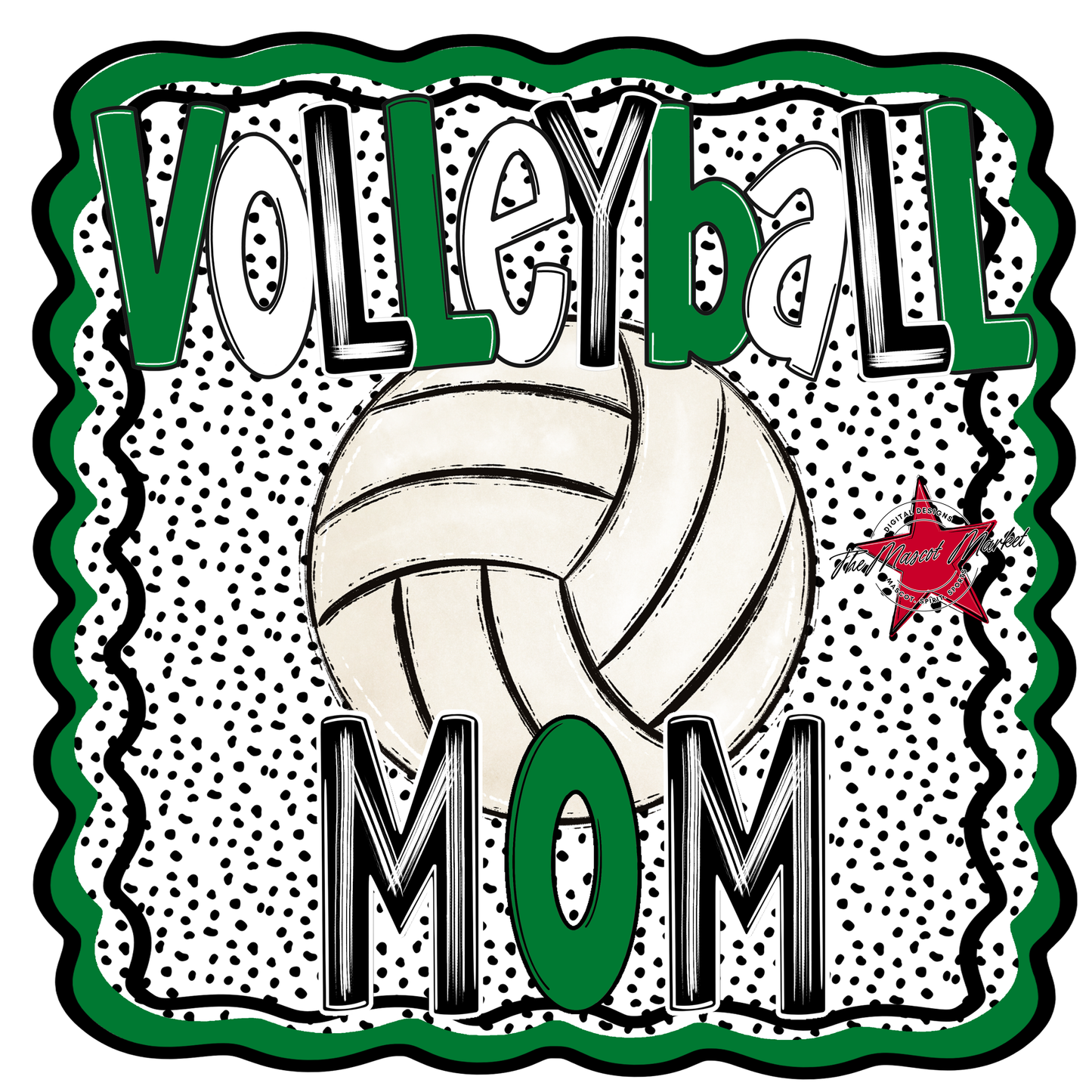 Volleyball Mom Dot Design-Kelly Green