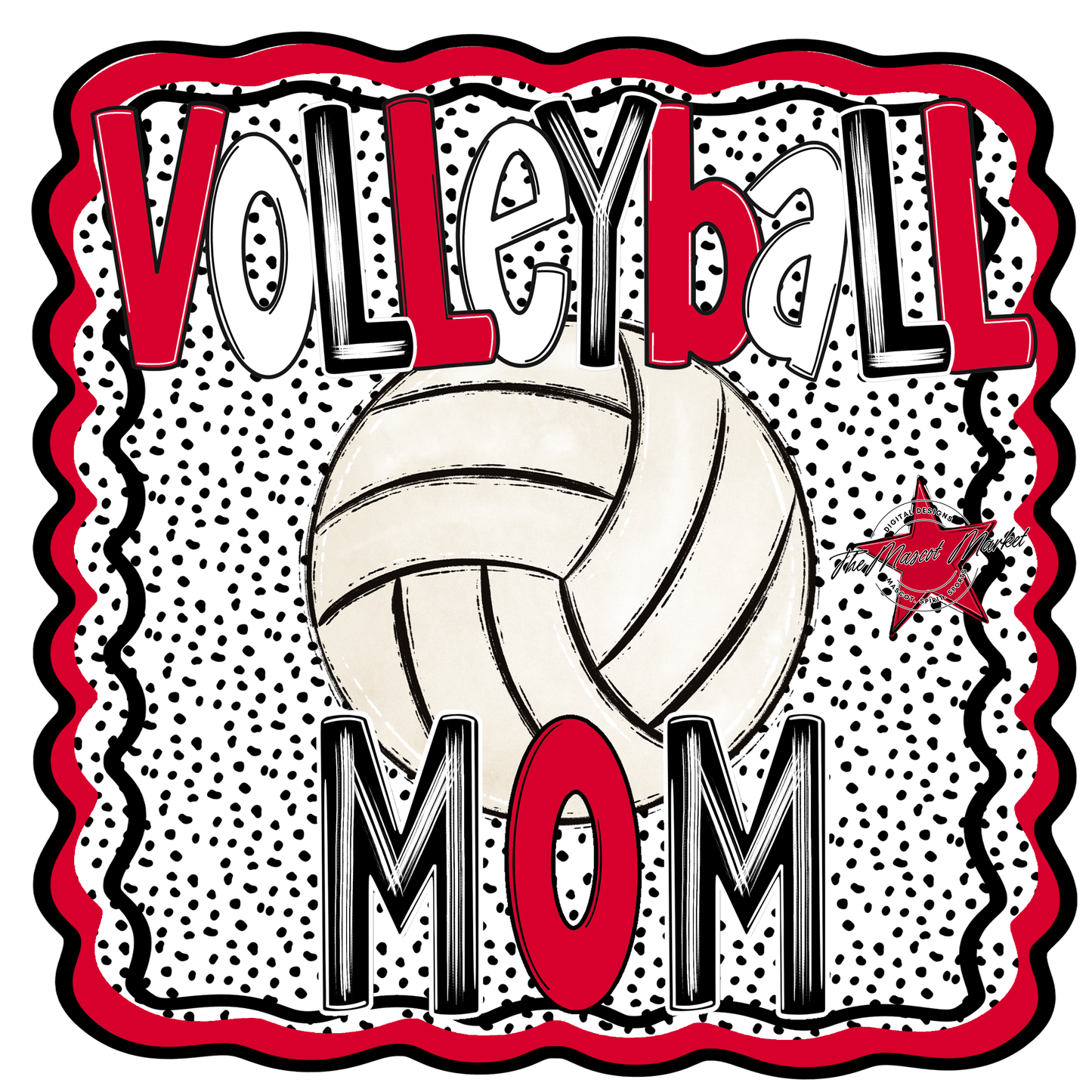 Volleyball Mom Dot Design-Red