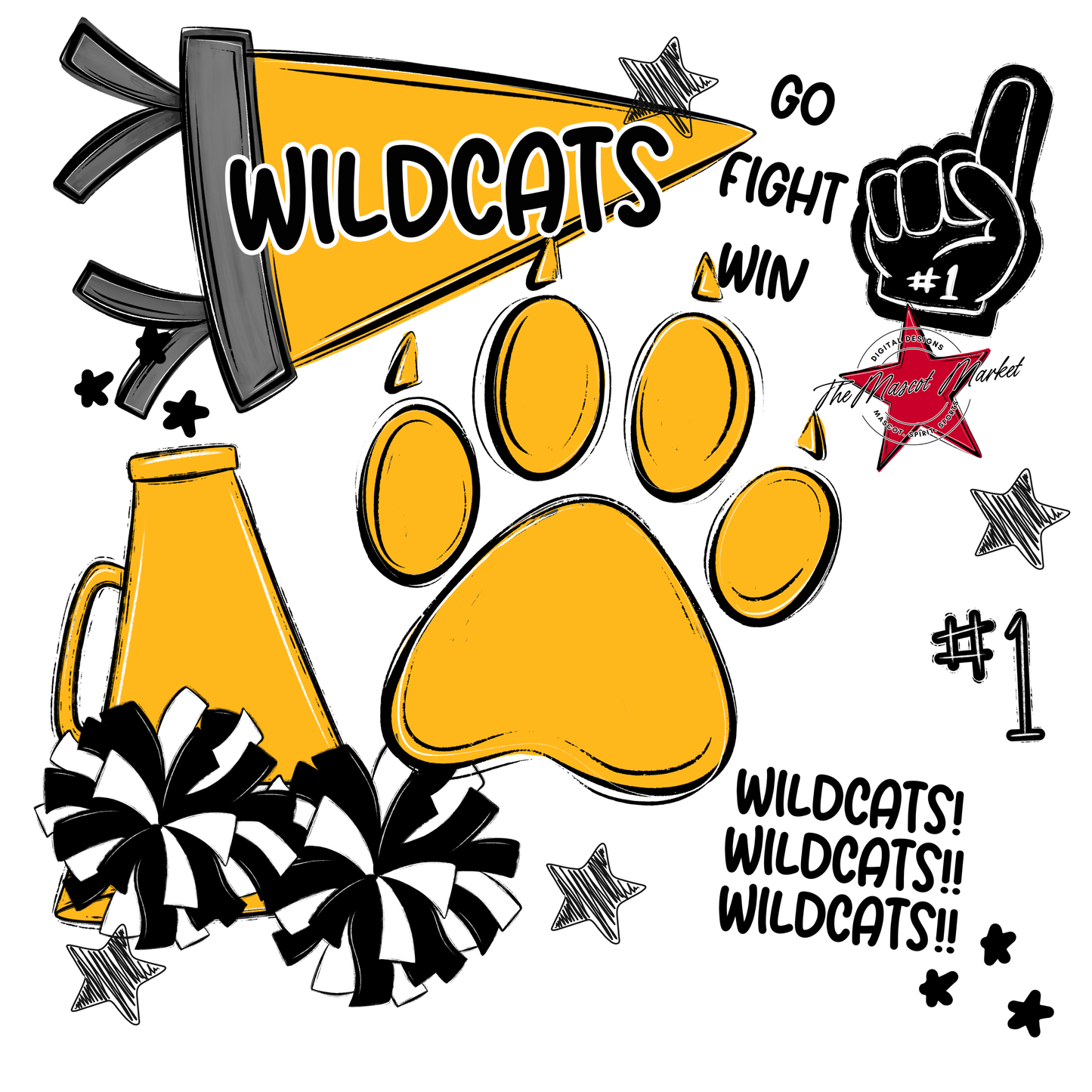 Wildcats Mixed Mascot Spirit Design-Yellow