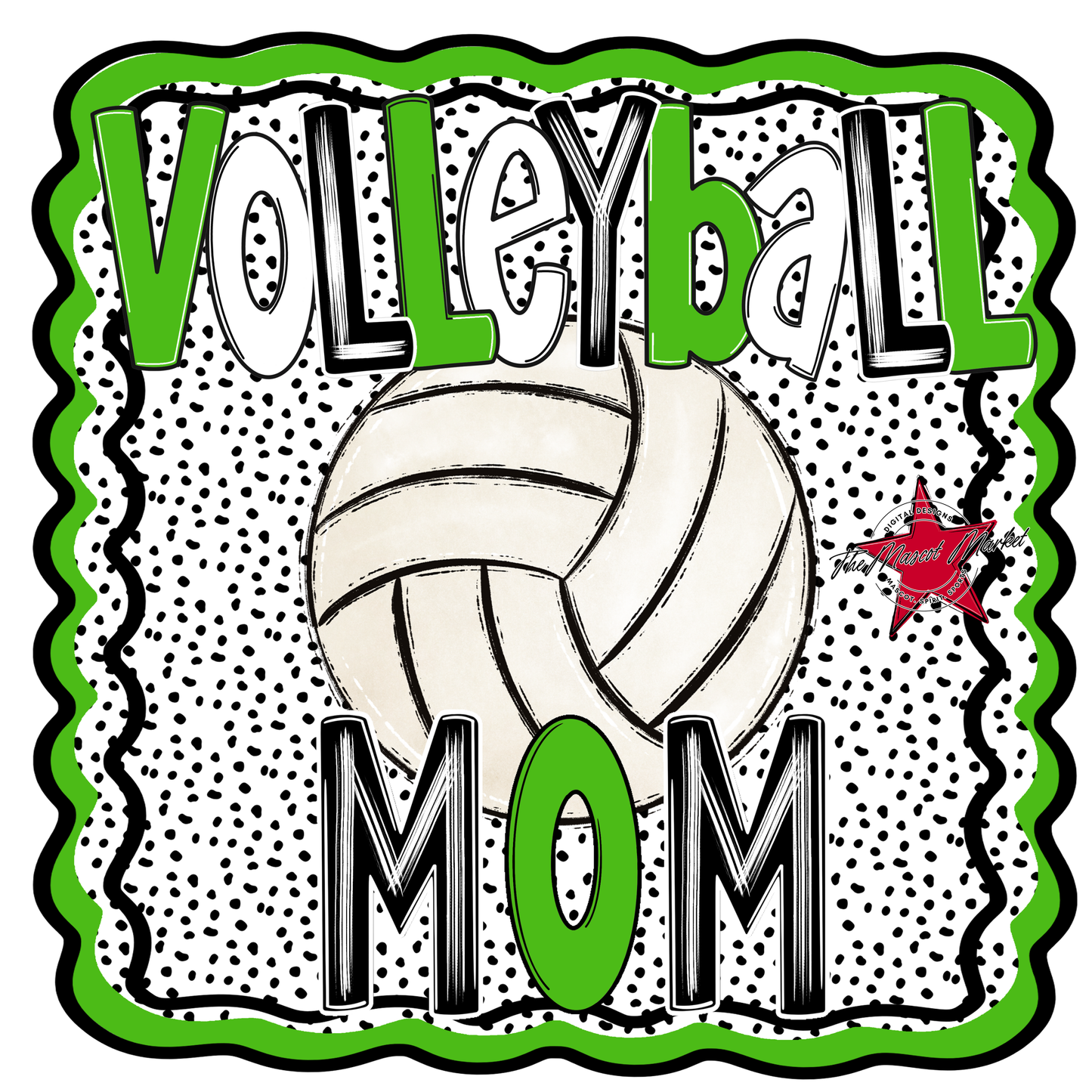 Volleyball Mom Dot Design-Bright Green