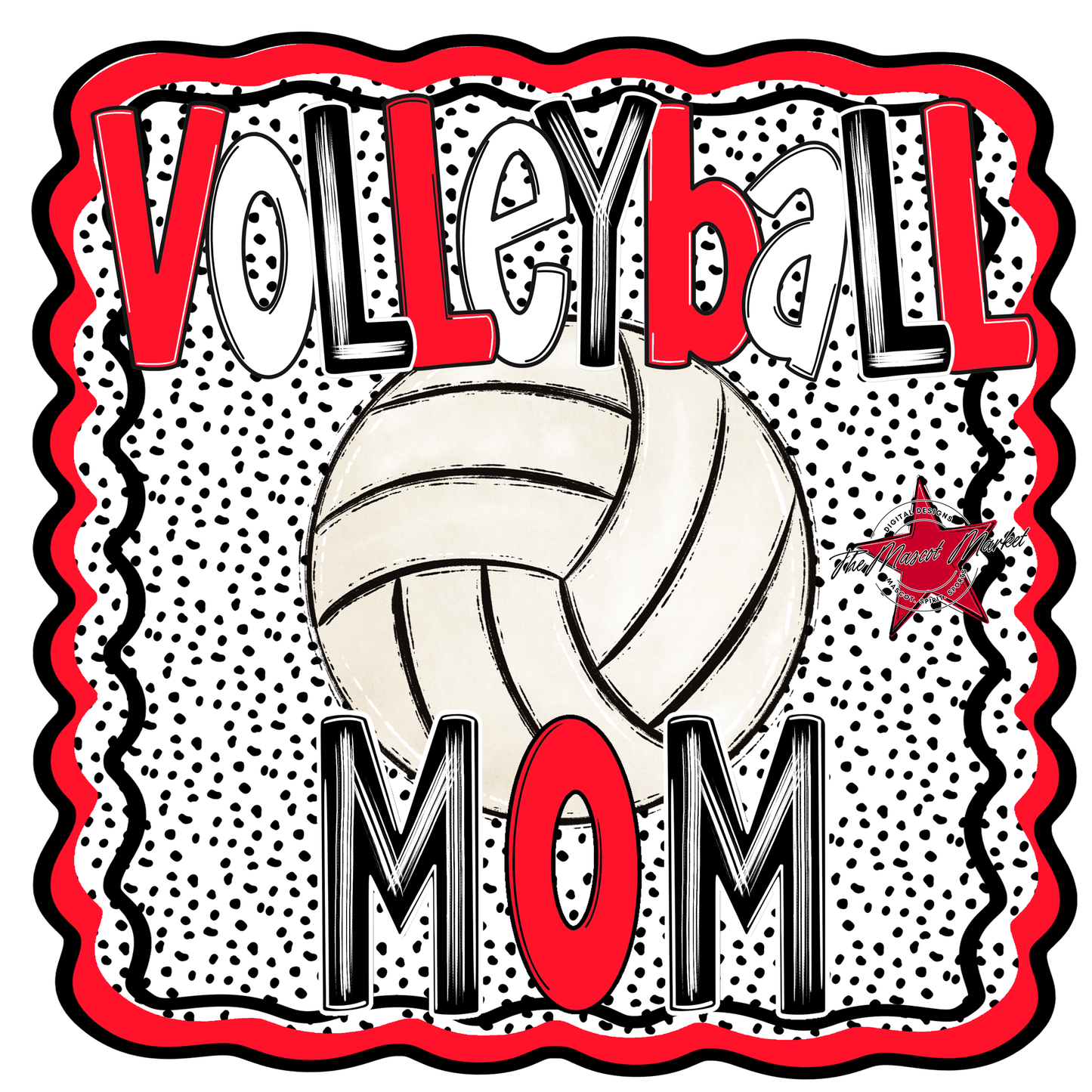 Volleyball Mom Dot Design-Bright Red