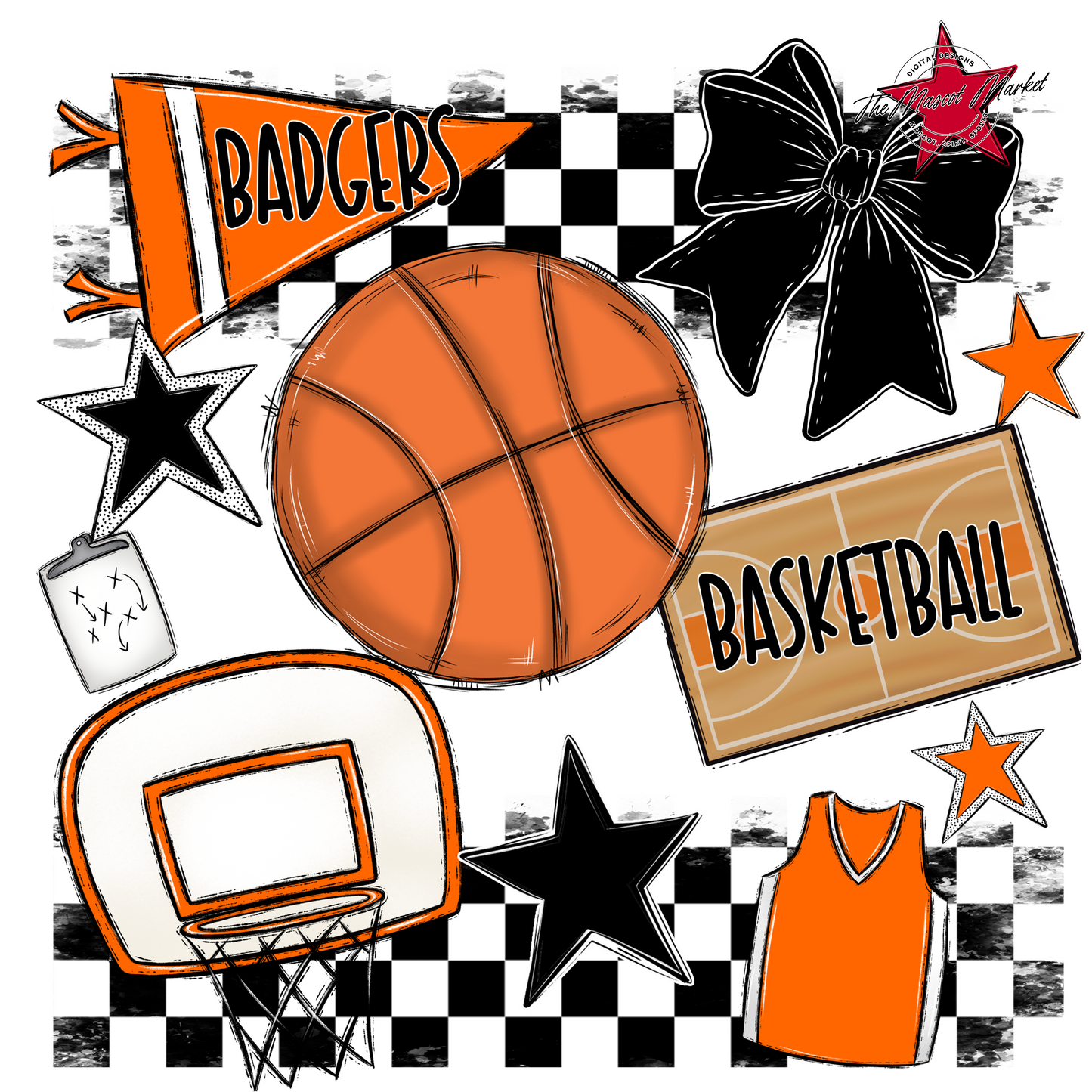 Badgers Basketball Checkers Design-Orange