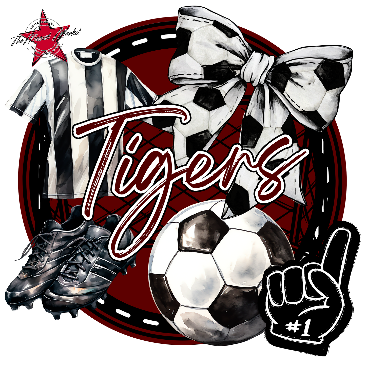 Tigers Circle Soccer Design-Maroon
