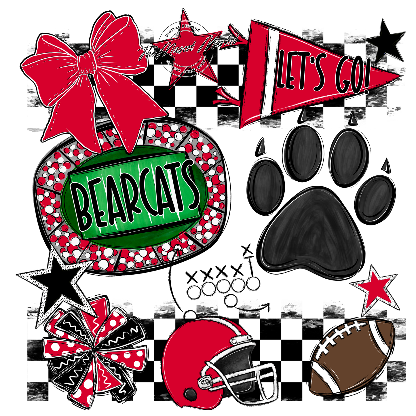 Bearcats Checkers Mascot Spirit Design-Red